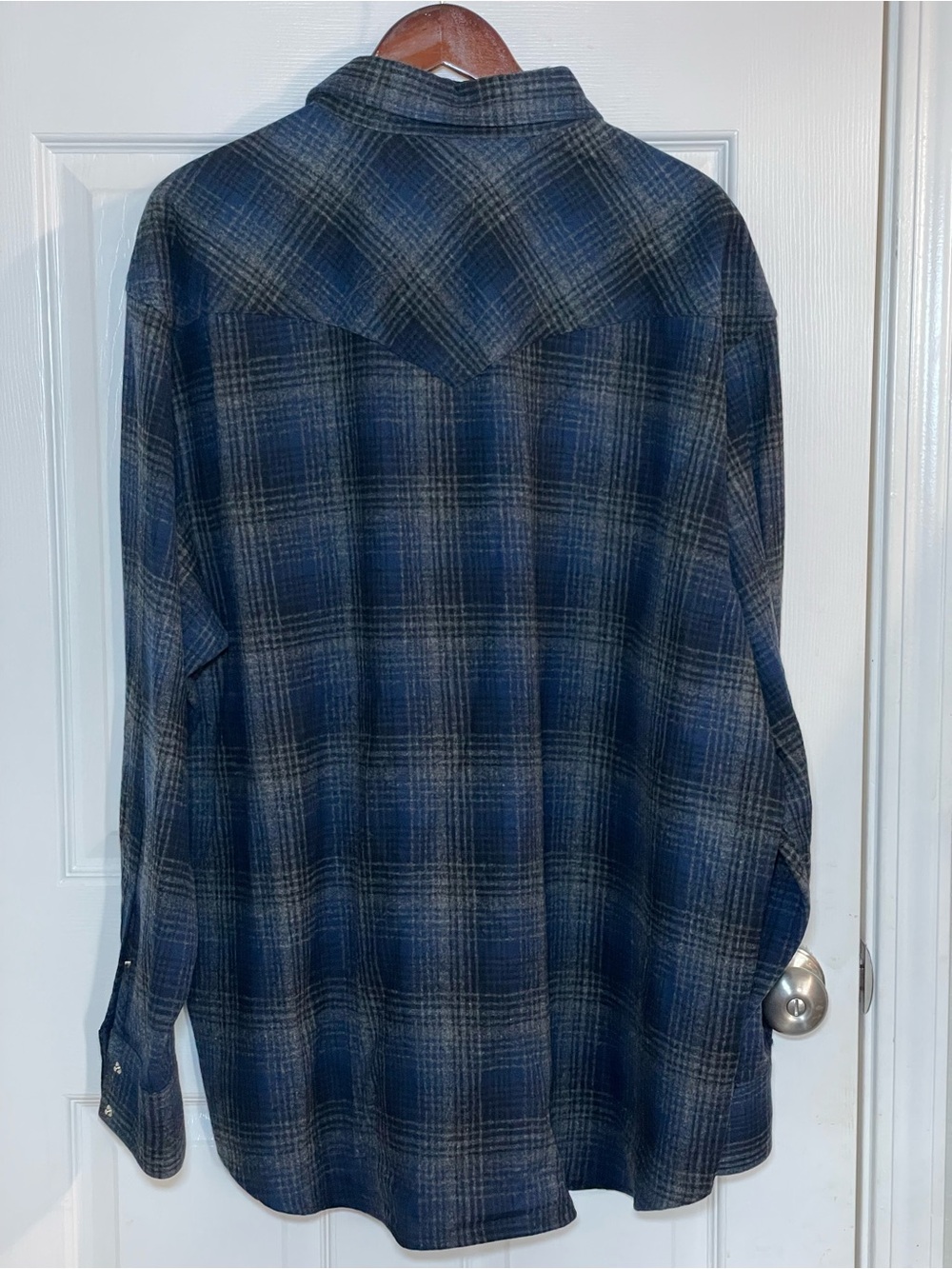 Pendleton Men’s XXL 100% Virgin Wool Blue Plaid Pearl Snap Western Shirt 2XL - Picture 6 of 8